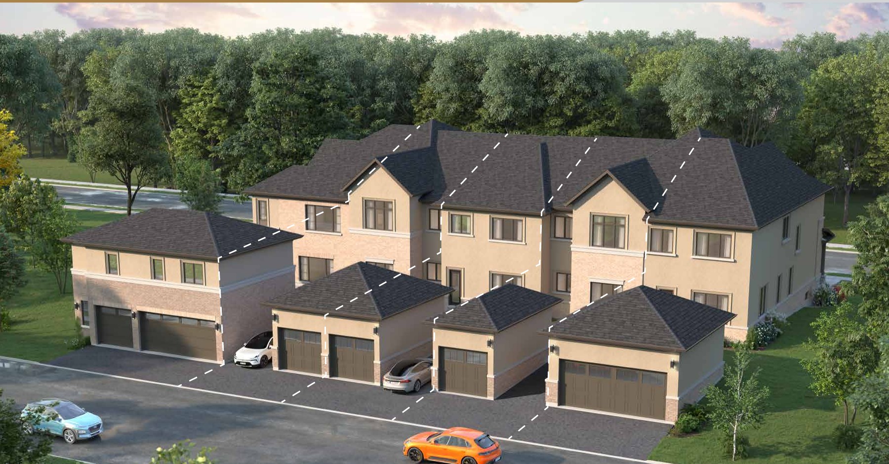 Berczy model single car garage town elevation at South Cornell, Markham Ontario